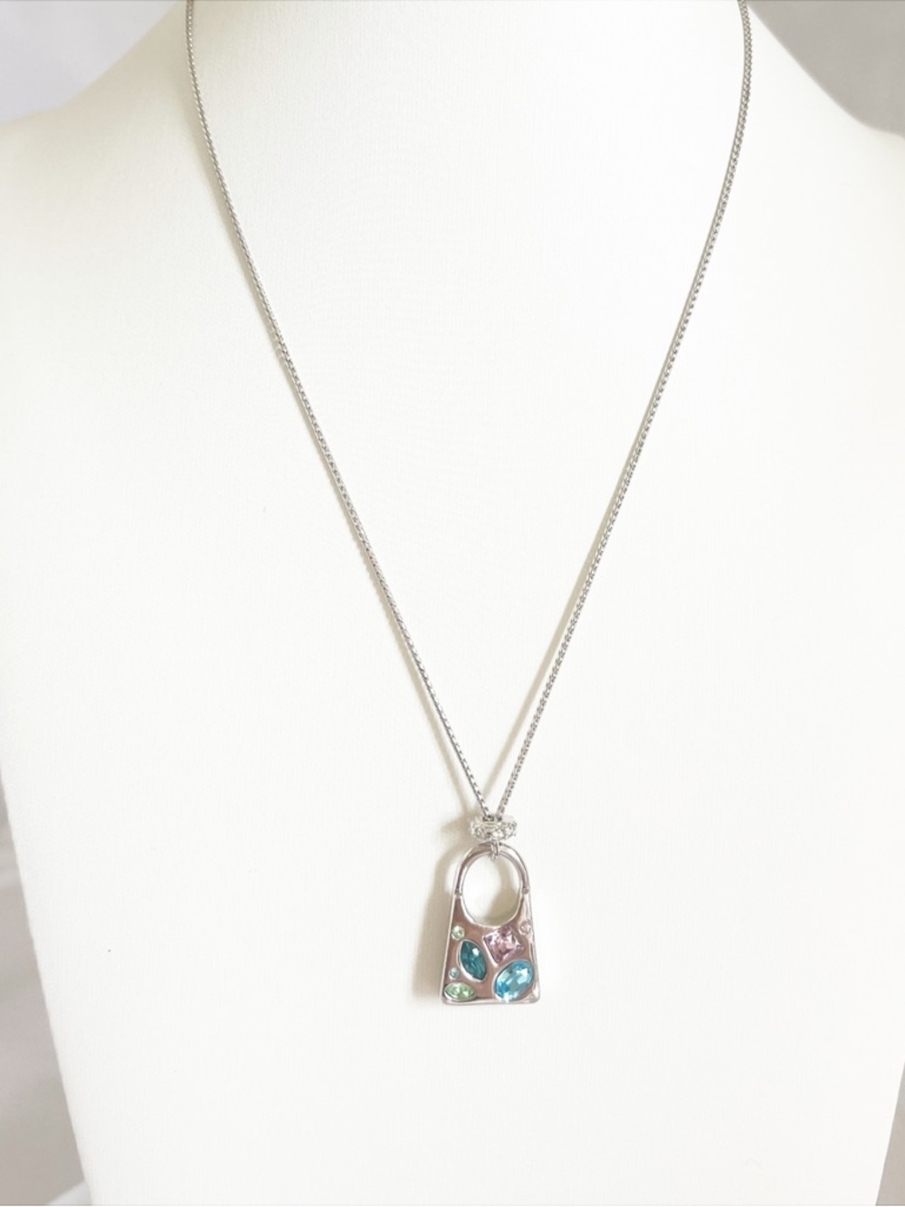 SWAROVSKI Vintage Silver Tone Touchstone Handbag Necklace Pastel Crystals RARE - Picture 4 of 11